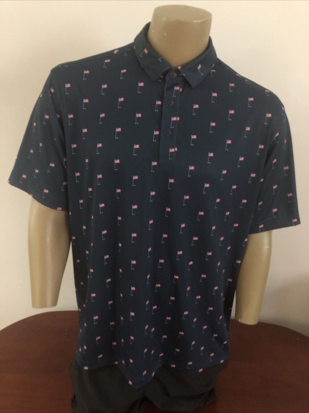 Walter Hagen Performance 11 NEW Stretch Golf Polo XL Navy USA Tee Flag Print